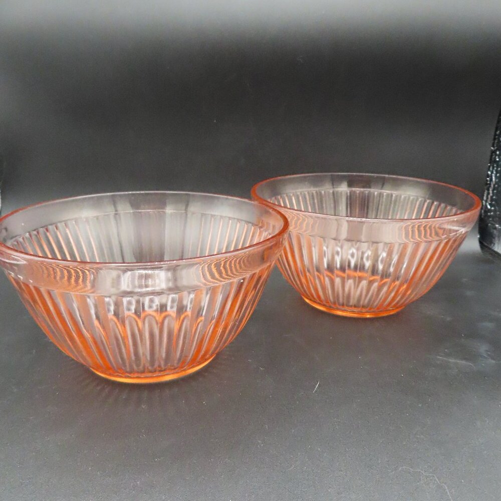 Set of 2, Vintage Pink Depression Glass Ribbed Cereal / Snack/ Soup Bowl